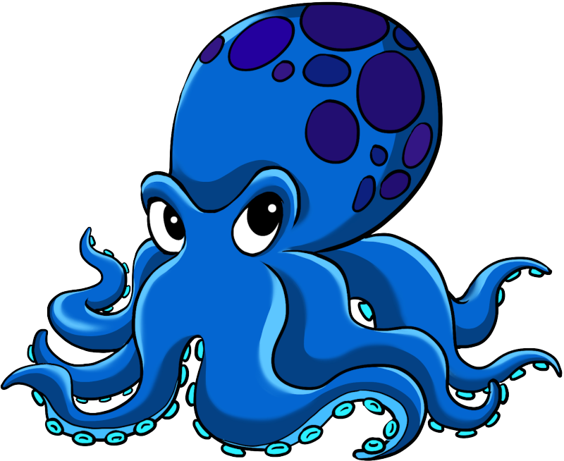 Mascotte Abyssus, pieuvre bleue mignonne et menaçante